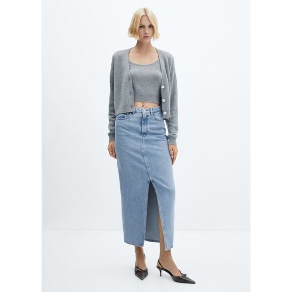 Mango‎ Skirt Denim Back Slit Hem Women's Size XL Blue - Picture 1 of 7